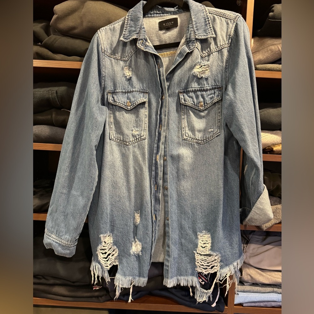 Like new , long denim shirt